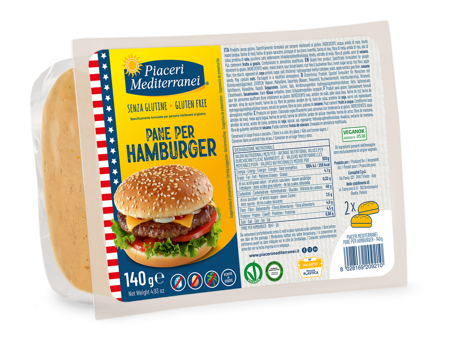 Pain Hamburger Sans Gluten - Piaceri Mediterranei - Senza G