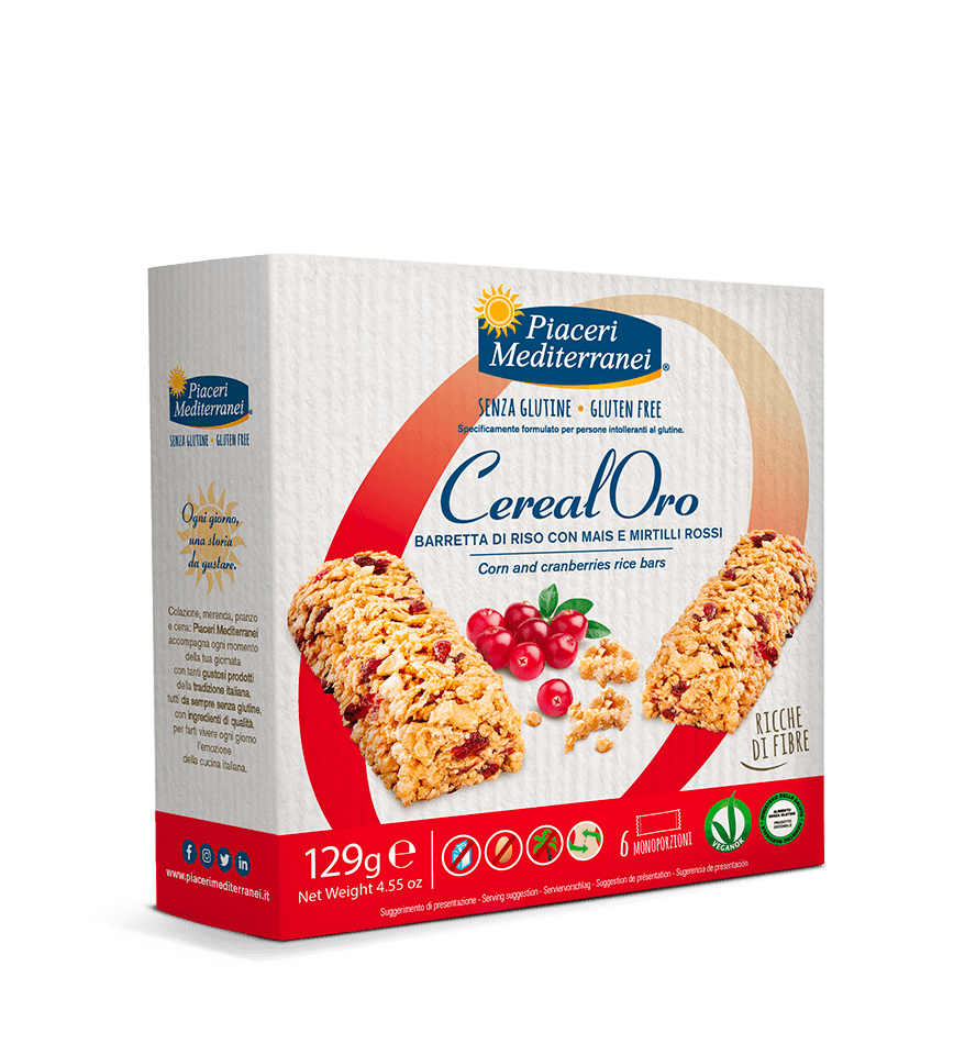 CerealOro barres de riz aux flocons de mais & airelles sans gluten - Piaceri Mediterranei - Senza G